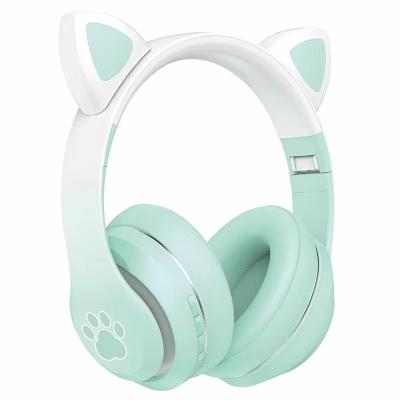 China Fast Charging Kid Headsets Over The Ear Headphone Cute Wireless Bluetooth Cat Ears Pink Foldable Cat Headphones for sale