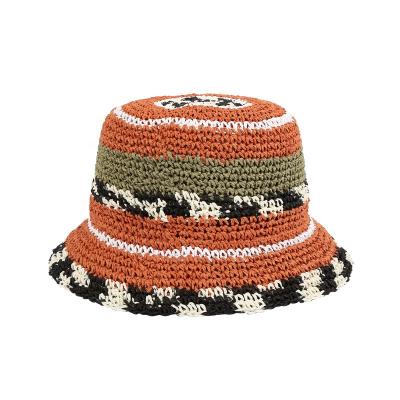 China Wholesale Character Fashion Handcrafted Segment Dyed Color Paper Travel Bucket Hat Travel Sun Visor Straw Beach Hat for sale