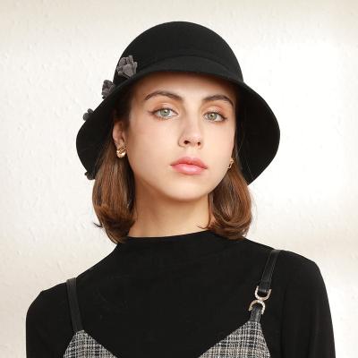 China Popular Hot Luxury Fashion Wool Bucket Hats\Top Hat New Fashion Comfortable\Durable\Warm Style With Flowers For Women for sale