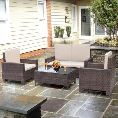 China Modern 4 Piece Outdoor Patio Indoor Furniture Sets Wicker Conversation Sofa Set, Backyard Porch Rattan Chair Outdoor Indoor Garden PO for sale