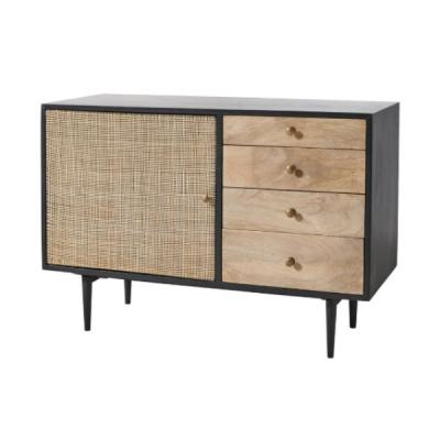 China Modern Indian Style Rattan Mango Wood Canvas Furniture Unique Designer Adjustable 1 Door 4 Drawer Sideboard Cabin for sale