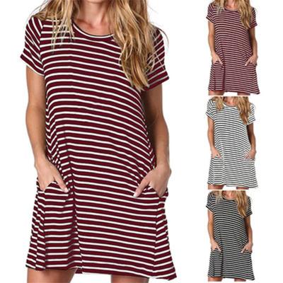 China Anti-Static Women's Summer Casual T-shirt Dress Loose Short Sleeve Tunic Dress With Pocket for sale