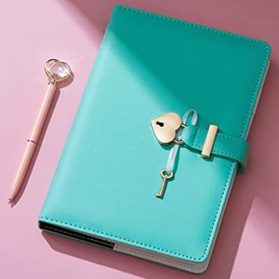 China Printed Custom Heart Shaped Lock Diary with Key&Heart Diamond Pen, PU Leather Cover, A5 Secret Diary Notebook Gift for Women Girls for sale