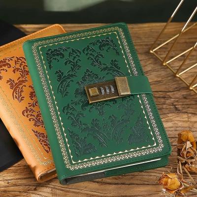 China High Quality Lock Diary Leather Notepad With Lock Refillable Personal Locking Diary Writing Notebook With Combination Password for sale