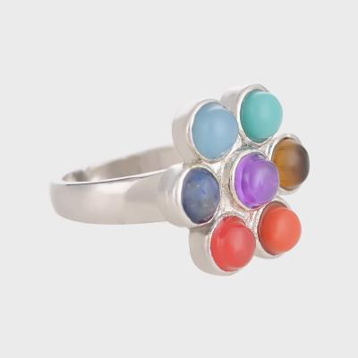 China Europe Ring Hot-selling Women Jewelry Natural Raw Gemstone Ring Inlaid Seven Chakras Ring For Gifts for sale