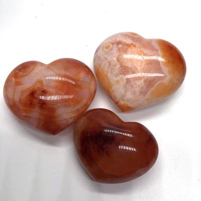 China China Crystal Heart Natural Red Agate Heart Shape Carnelian Gem Heart For Flammate Healing Gift for sale