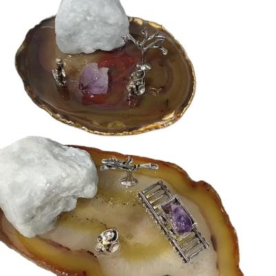 China China High Quality Natural Workers Crystal Craft Agate Mineral Section Crystal Agate Slices With Metal for sale