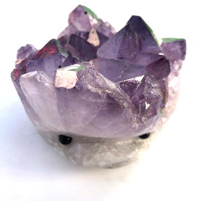 China Wholesale China Crystal Gift Natural Amethyst Carved Crystal Cluster Hedgehogs For Home Decoration for sale