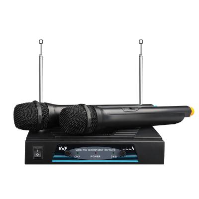 China Handheld Wireless Microphone 2 Channels VHF Microphone Wireless Microphone for Home Karaoke Microphone Compatible with TV and Computer for sale