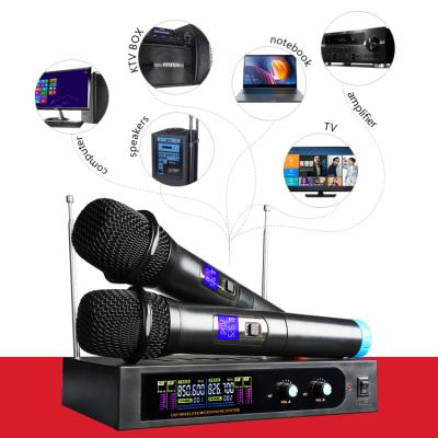 China New VHF Handheld Wireless Microphone System Dual Channel Handheld Radio Mic For Karaoke Wireless Microphone for sale