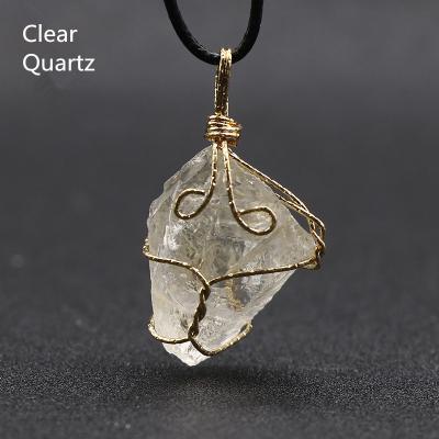 China Wholesale CLASSIC Natural Stone Gemstone Pendant Vintage Necklace Crystal Stone Clear Quartz Diy Gemstone Pendant For Women for sale