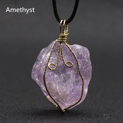 China Raw Stone DIY Material CLASSIC Natural Rough Seven Chakra Gemstone Amethyst Gemstone Pendant Necklace Seven Healing Pendant Necklace For Women for sale