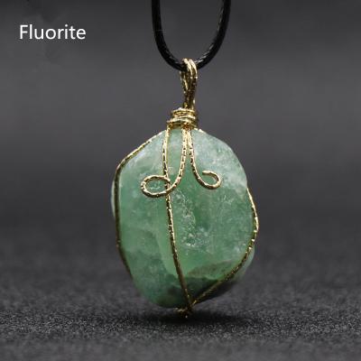 China Amazon CLASSIC Hot Selling Stone DIY Raw Fluorite Quartz Pendant Raw Natural Rough Gemstone Healing Chakra Pendant Necklace For Women for sale