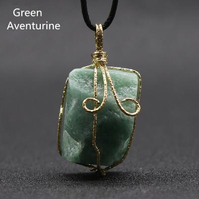 China Hot Selling Amazon Green CLASSIC Rough Aventurine Stone Raw Seven Chakra Gemstone Healing Pendant Necklace For Women for sale