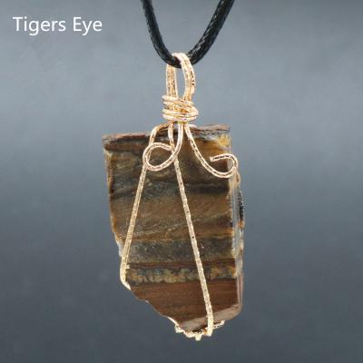 China CLASSIC Natural Tigers Eye Rough Stone Pendant Diy Healing Seven Chakra Raw Gemstone Crystal Pendant Gemstone Necklace For Women Jewelry for sale