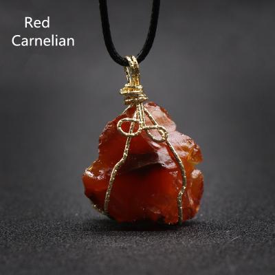 China Wholesale CLASSIC Leather Raw Stone Pendant Red Carnelian Chain Gemstone Chakra Rough Jewelry For Women for sale