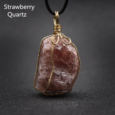 China Natural Raw Gemstone Pendant Necklace Crystal Rough Stone Pendant Jewelry Wholesale CLASSIC Quartz Stone Strawberry Gemstone For Women for sale