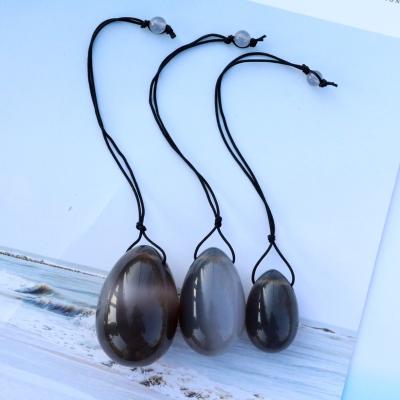 China China Wholesale 3pcs Set Drilled Natural Jade Gray Agate Yoni Eggs with Beads for Women Kegel Exercise for sale