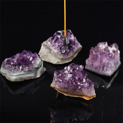 China Europe Natural Gemstone Stone Raw Druzy Crystal Cluster Amethyst Incense Stick Holder for sale