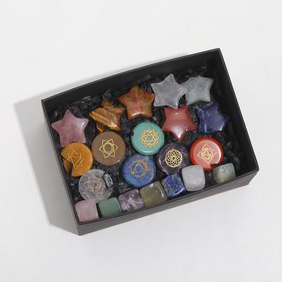 China Europe Cheap Price European Style Star Shaped Stone Tumbled Spell Energy Engraved Stone Palm Chakra Set For Women Yoga for sale