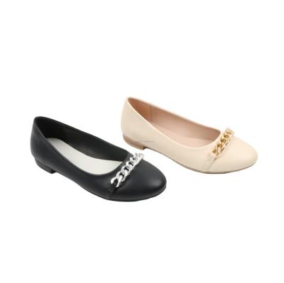 China New Fashionable Women Shoes Flat PU Material With Metal Ballet Chain Flats for sale