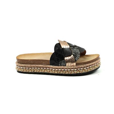 China Fashion trend women slipper material studs 2021 metal thick leopard print snakeskin outdoor Soled pu velvet weave material bohemian fashion for sale