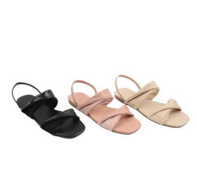 China Fashion trend fashion sandals shoes PU Tpr outsole 2021 simple sandal upper flat women and girl for sale