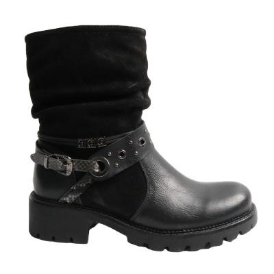 China New fashion winter boots PU flat match Microfiber with nice TPR outsole buckle decoration outside for sale