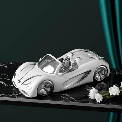 China Art Decor Manufacturer Bulk Art European White Decor Silver Line Modern Ceramic Car Shape Decorations For Gift for sale