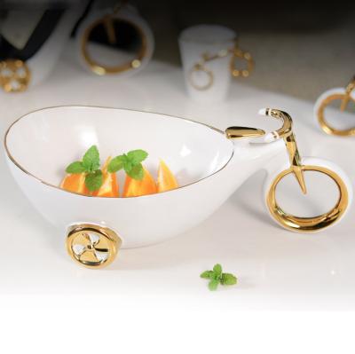 China Shape Shape Porcelain Tableware White Modern Viable Snack Fruit Ceramic Bicycle Dish For Home Decor for sale