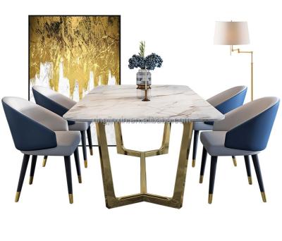 China Luxury Convertible Stainless Steel Frame With Marble Top Dining Room Furniture Dining Table for sale