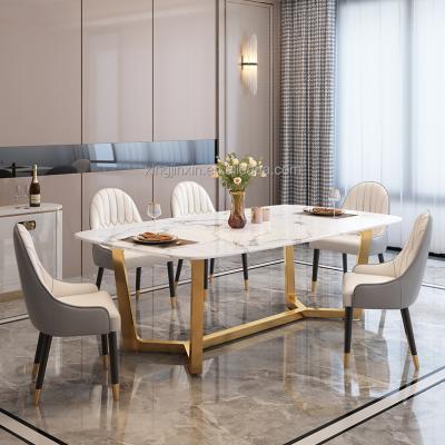 China Convertible Light Luxury Marble Top Base Dining Table Living Room Gold Gold Dining Table Stainless Steel Convertible for sale