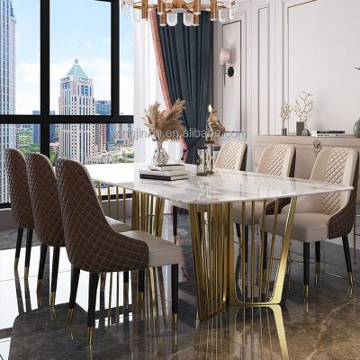 China (Others) 2021 Adjustable New Italian Marble Rectangular Italian Marble Top Leg Tavolo and Metal Leg Marmore Mesa Dining Table Set for sale