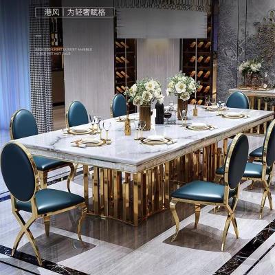 China (Other)New Adjustable Modern Rectangular Italian Marble Top Metal Frame Dining Table Set And Gold for sale