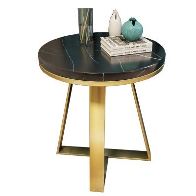 China Modern Convertible Living Room Side Table Tempered Stainless Steel Base Stand Side Marble Top Gold Table for sale