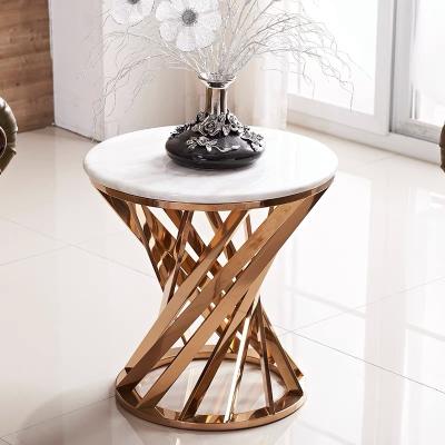 China (Other) Luxury Style Adjustable Coffee Table Round Stainless Steel Hotel Living Room End Table Side Marble Top Table for sale