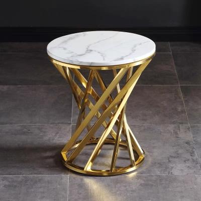 China (Other) Wholesale Metal Adjustable Coffee Table Round Stainless Steel Hotel Living Room End Table Side Marble Top Table for sale