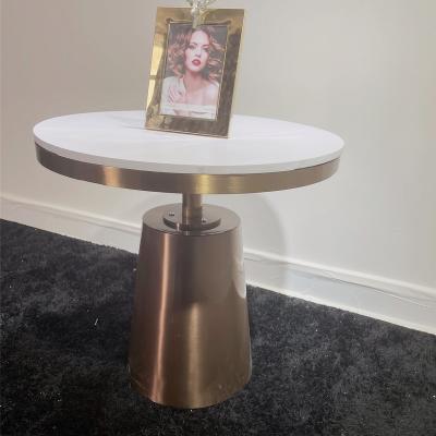 China (Other)Factory Price Adjustable Round Table Top Metal Side View Tea Coffee Coffee Metal Gold Marble Side Table for sale