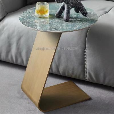 China (Other)Factory Price Adjustable Round Table Top Metal Side View Tea Coffee Coffee Metal Gold Marble Side Table for sale