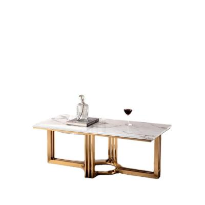 China Long Marble Top Line Modern Extendable Luxury Center Table Tea Table Gold Metal Coffee Table for sale