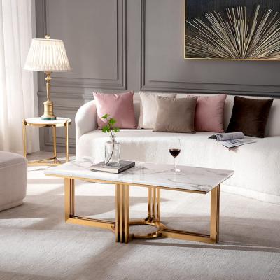 China Long Marble Top Line Modern Extendable Luxury Center Table Tea Table Gold Metal Coffee Table for sale