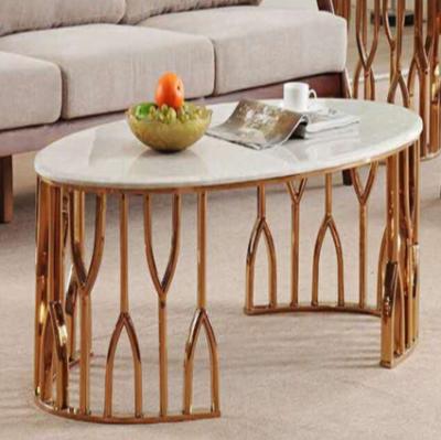 China Hot Selling Extendable Metal Marble Top Coffee Table Round White Coffee Table Side Table Sets for sale