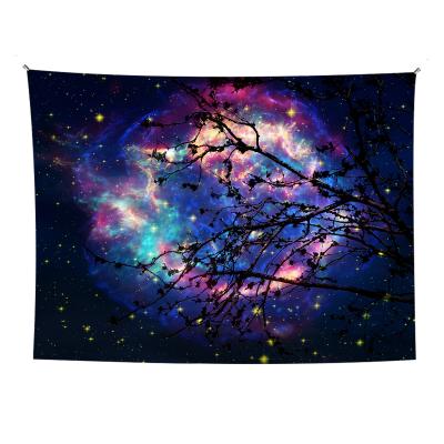 China Forest Tree Colorful Moon Purple Psychedelic Ceiling Tapestry Traditional Trippy Wall Hanging Tapestries For Bedroom for sale