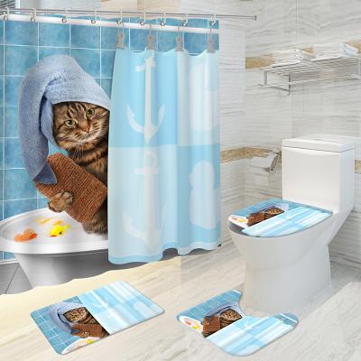 China Stocked Enclosure Shower Decor 3d Printing Home Digital Bathroom Sets African American Shower Curtains Sets 4 Pcs for sale