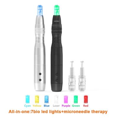 China ELON-YC Personal Derma Pen E2 CE Certification Microneedle Dermapen 7 Colors LED Photon Stainless Steel Meso Electric Derma Pen for sale