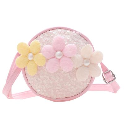 China 2023 New Design Children's Cute Flower Around Girls Small Mini Sequins Shoulder Bags Children Kids for sale