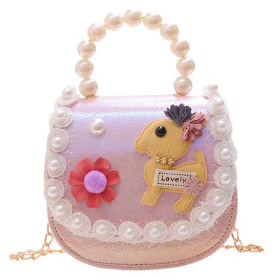 China 2023 New Stylish Children's Girl's Cartoon Chain Bag Small Princess Bag Pearl Handle Purse Kid's Gift Children's Gift for sale