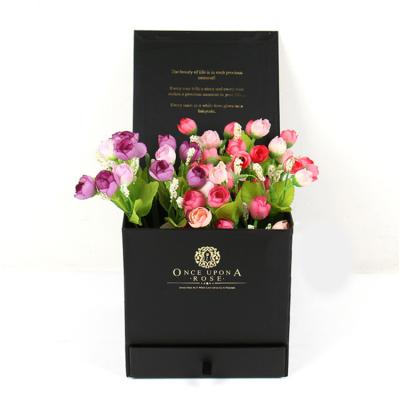 China Recyclable Wholesale Paper Flower Bouquet Gift Packaging Black Boxes With Drawer for sale