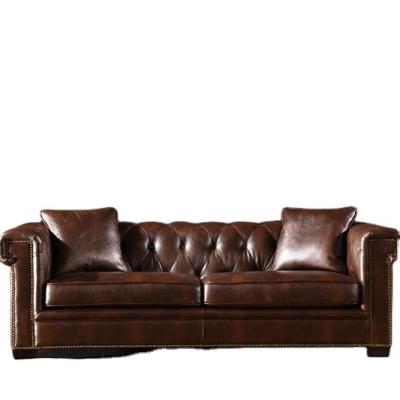 China High Quality Tufted Living Room Sofas Victoria Chestfied Classic Button Tufted Leather Sofa Set for sale