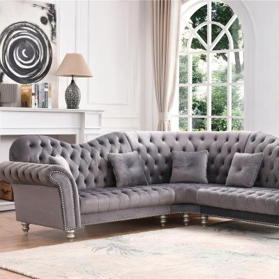 China Others 2022 Modern Home Furniture Sofa Gray Velvet Chesterfield Sofa L Form Sofa Set for sale